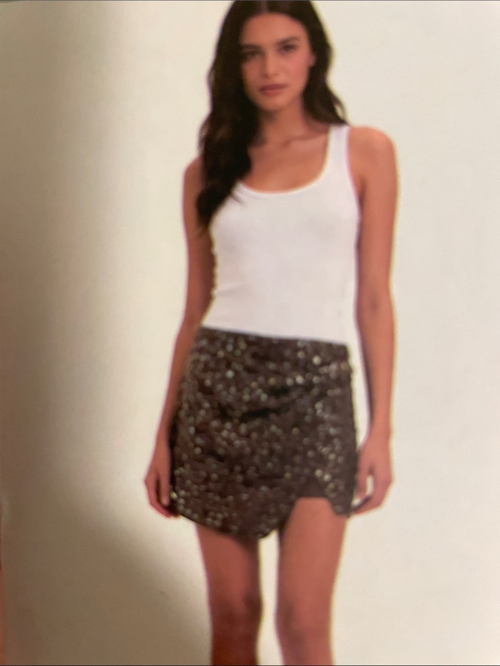 Black Sequin skorts with Draped Wrap Front zipper on side.